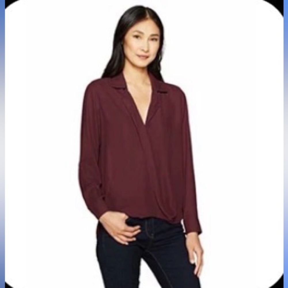 Foxcroft Draped Wrap Style Long Sleeve Blouse Burgundy Size 16 - Picture 3 of 9